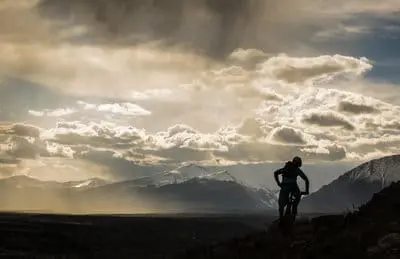 Biker on mountainside trail