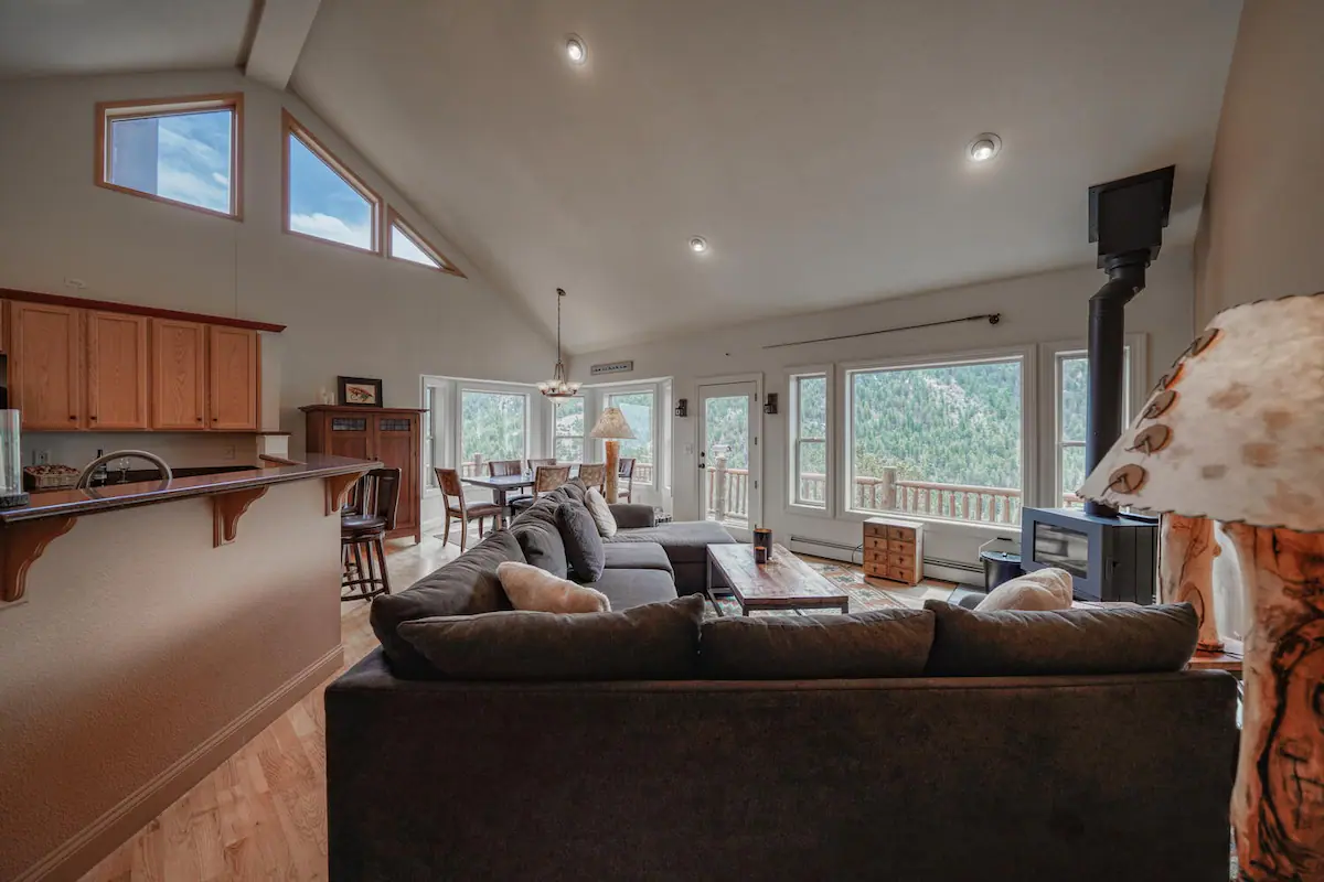 Vacation Rental in Salida Colorado with Mountain Views - Living room with expansive windows mountain views